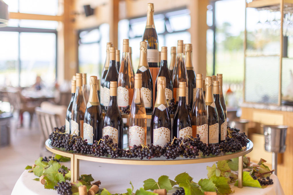 Display of Lympstone Manor Estate wines for an event in the Pool House Restaurant